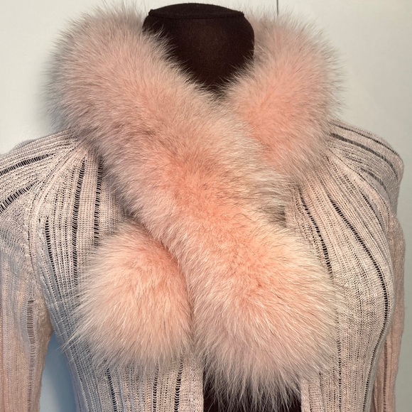 fox fur hood trim scarf pink blush - Picture 1 of 16